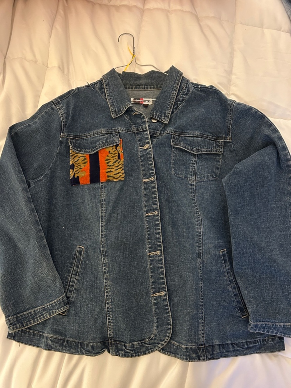 Live a Little Blue Denim Jacket with Orange & Black Patch